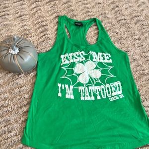 Green “Kiss me I’m tattooed” racerback tank